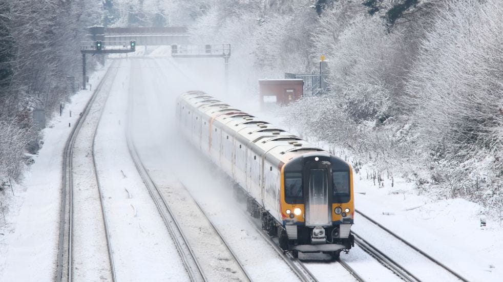 train travelling in snow